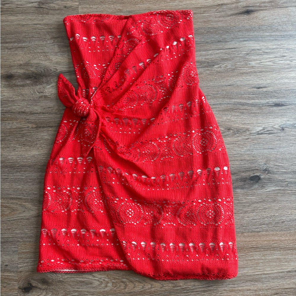 Free People red Oceanside strapless dress Sm